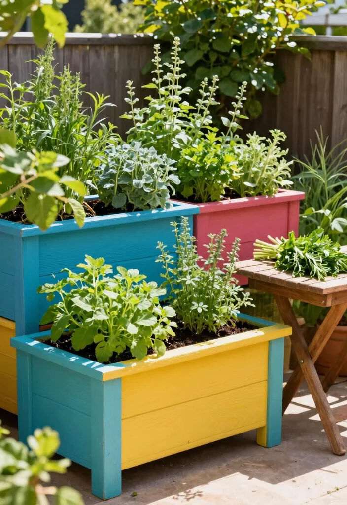 16 Colorful Backyard Ideas That Make Your Outdoor Space Pop 56 16 Colorful Backyard Ideas That Make Your Outdoor Space Pop - 16. Colorful Raised Planters for Herbs 1