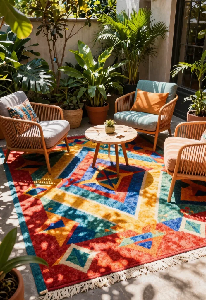 16 Colorful Backyard Ideas That Make Your Outdoor Space Pop 26 16 Colorful Backyard Ideas That Make Your Outdoor Space Pop - 6. Vibrant Outdoor Rugs 1