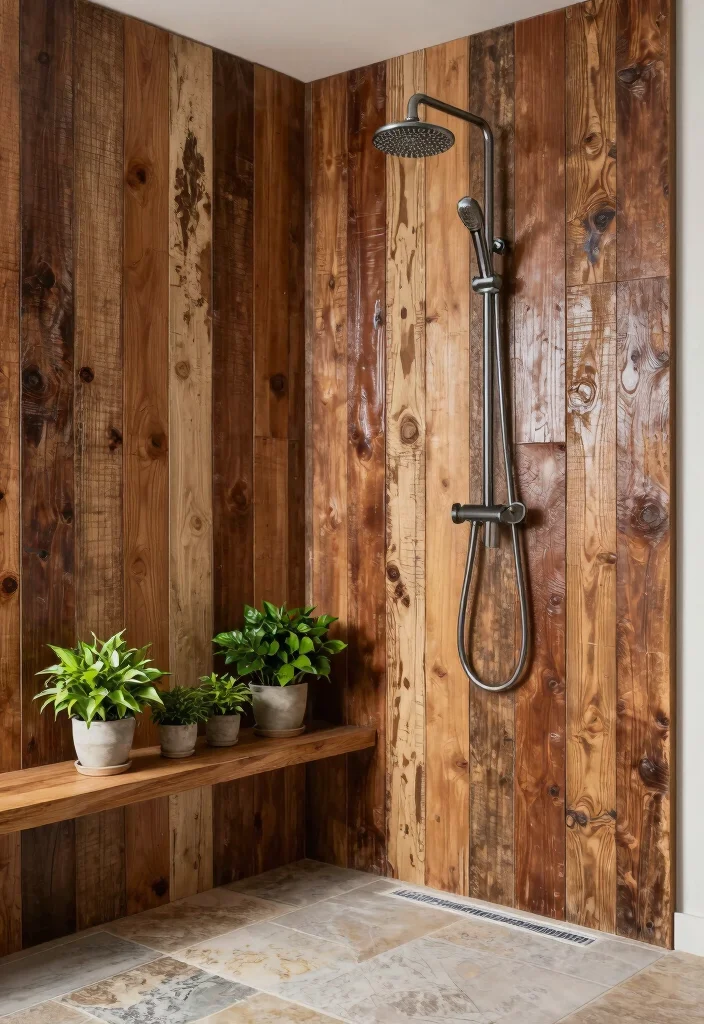 16 Farmhouse Shower Ideas That Blend Rustic & Modern 1 16 Farmhouse Shower Ideas That Blend Rustic & Modern - 1. Rustic Wood Shower Walls 1