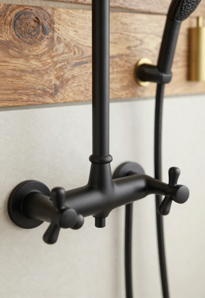 16 Farmhouse Shower Ideas That Blend Rustic & Modern 12 16 Farmhouse Shower Ideas That Blend Rustic & Modern - 2. Modern Fixtures with a Vintage Twist 1