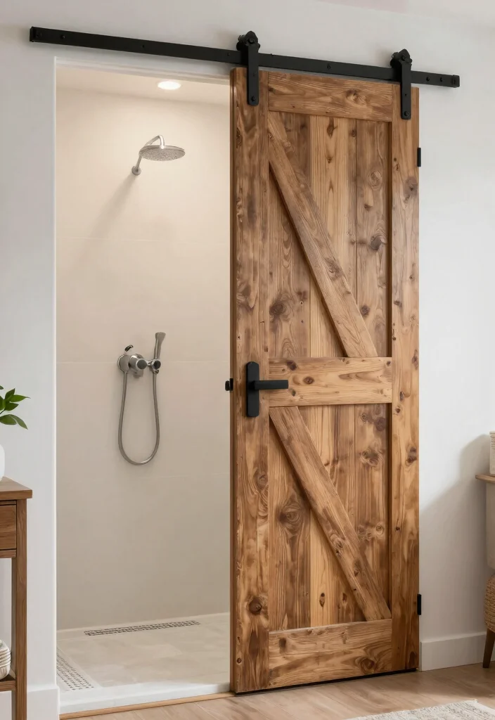 16 Farmhouse Shower Ideas That Blend Rustic & Modern 25 16 Farmhouse Shower Ideas That Blend Rustic & Modern - 5. Barn Door Shower Entry 1