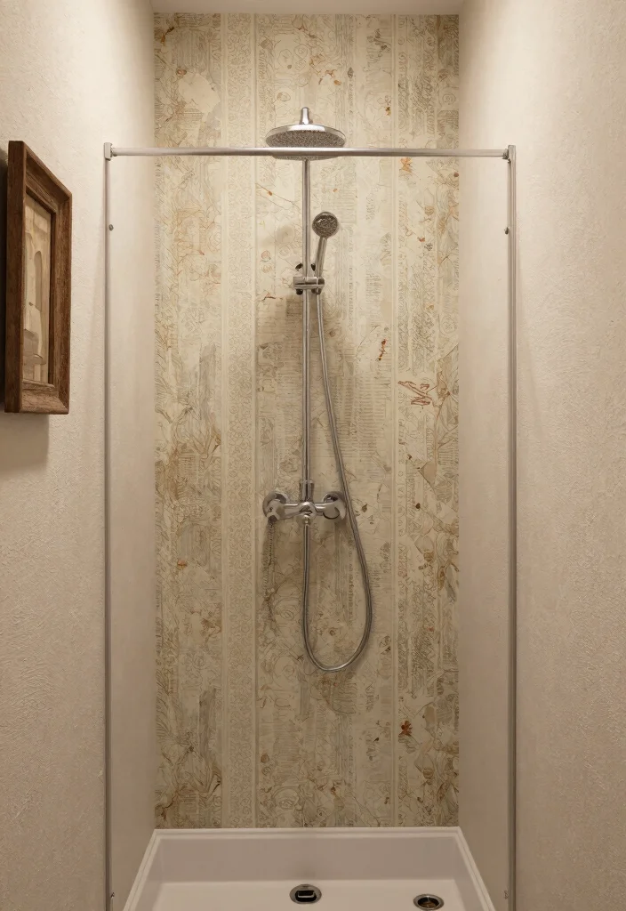 16 Farmhouse Shower Ideas That Blend Rustic & Modern 26 16 Farmhouse Shower Ideas That Blend Rustic & Modern - 6. Textured Walls with Paint or Wallpaper 1