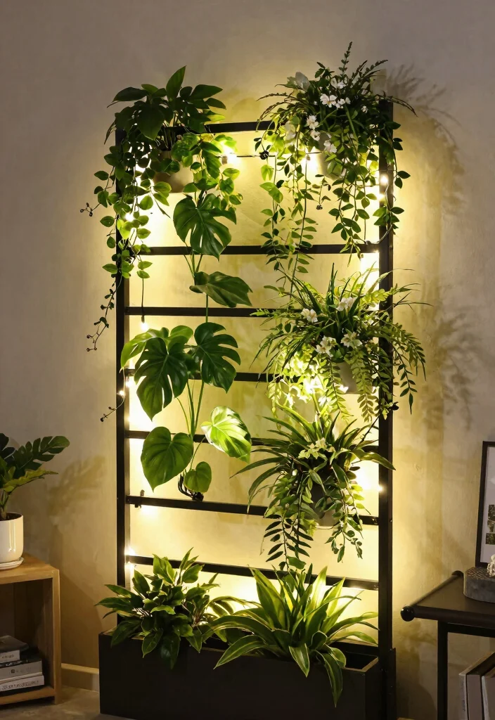 16 Indoor Plant Trellis Ideas for a Stylish Green Wall 53 16 Indoor Plant Trellis Ideas for a Stylish Green Wall - 13. Trellis with LED Lights 1