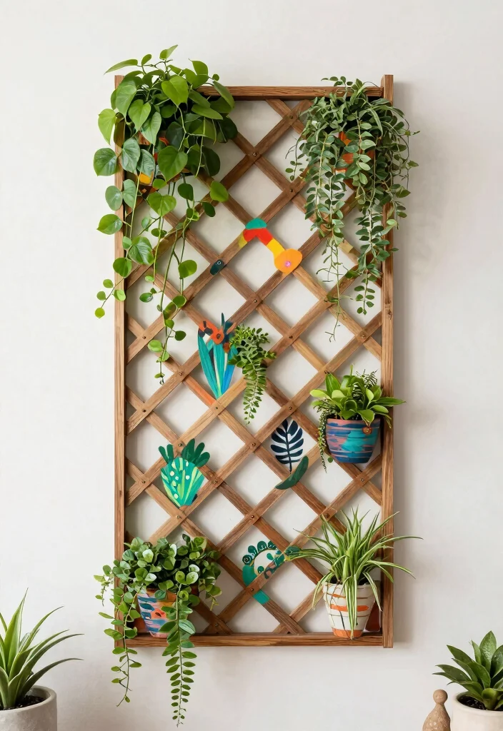 16 Indoor Plant Trellis Ideas for a Stylish Green Wall 54 16 Indoor Plant Trellis Ideas for a Stylish Green Wall - 14. Trellis with Wall Art 1