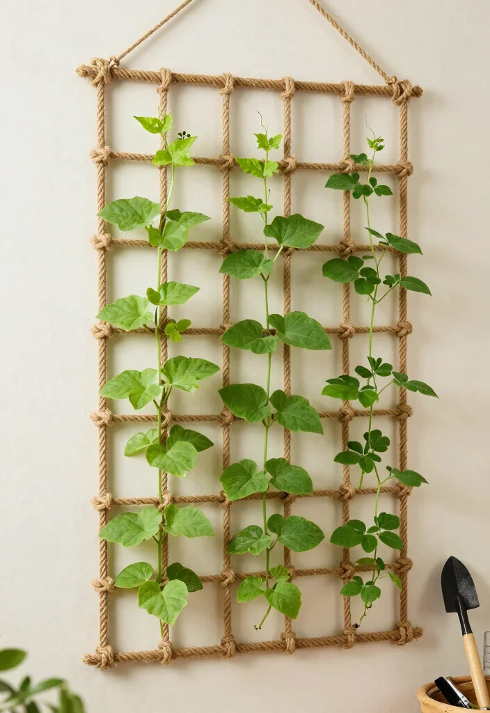 16 Indoor Plant Trellis Ideas for a Stylish Green Wall 55 16 Indoor Plant Trellis Ideas for a Stylish Green Wall - 15. DIY Rope Trellis 1