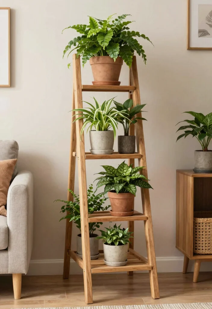 16 Indoor Plant Trellis Ideas for a Stylish Green Wall 56 16 Indoor Plant Trellis Ideas for a Stylish Green Wall - 16. Ladder Plant Stand 1