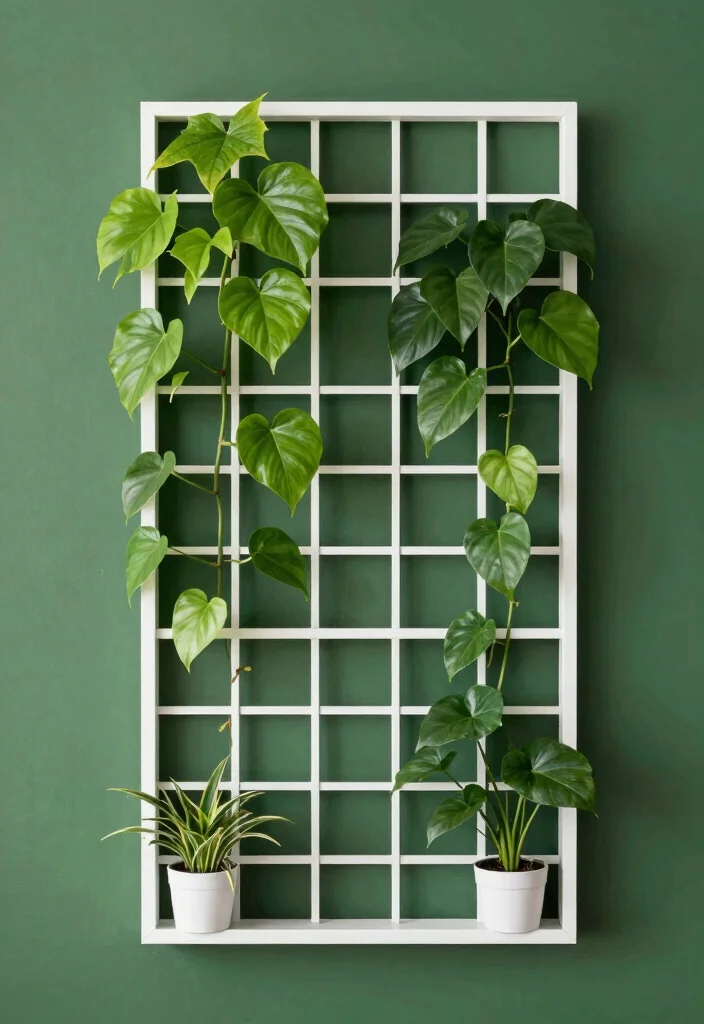 16 Indoor Plant Trellis Ideas for a Stylish Green Wall 15 16 Indoor Plant Trellis Ideas for a Stylish Green Wall - 5. Wall-Mounted Grid Trellis 1