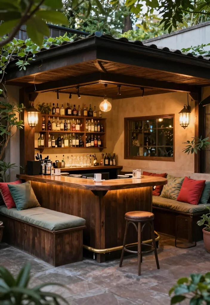 16 Outdoor Patio Bar Ideas for the Perfect Hosting Spot - 10. Corner Bar with Built-in Seating 1