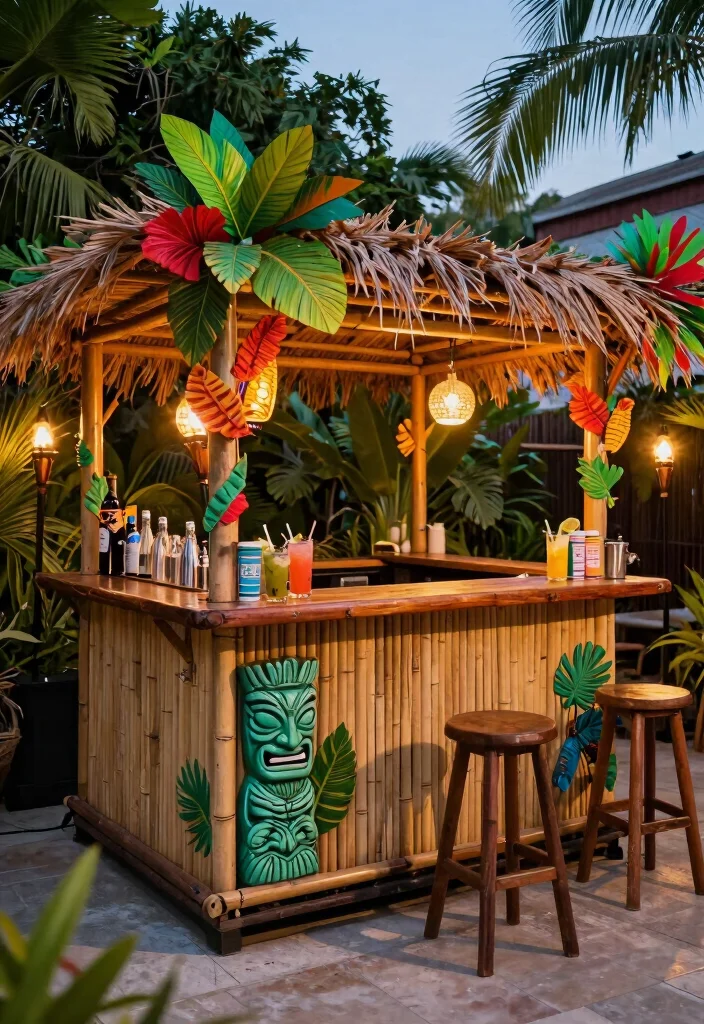 16 Outdoor Patio Bar Ideas for the Perfect Hosting Spot - 11. Beachy Tiki Bar Vibe 1