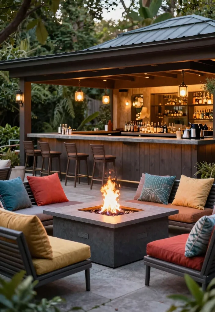 16 Outdoor Patio Bar Ideas for the Perfect Hosting Spot - 13. Outdoor Bar with Fire Pit 1