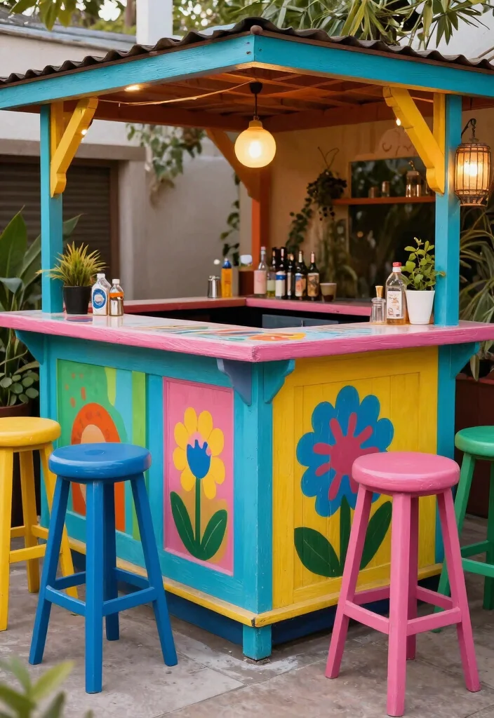 16 Outdoor Patio Bar Ideas for the Perfect Hosting Spot - 15. DIY Painted Bar 1