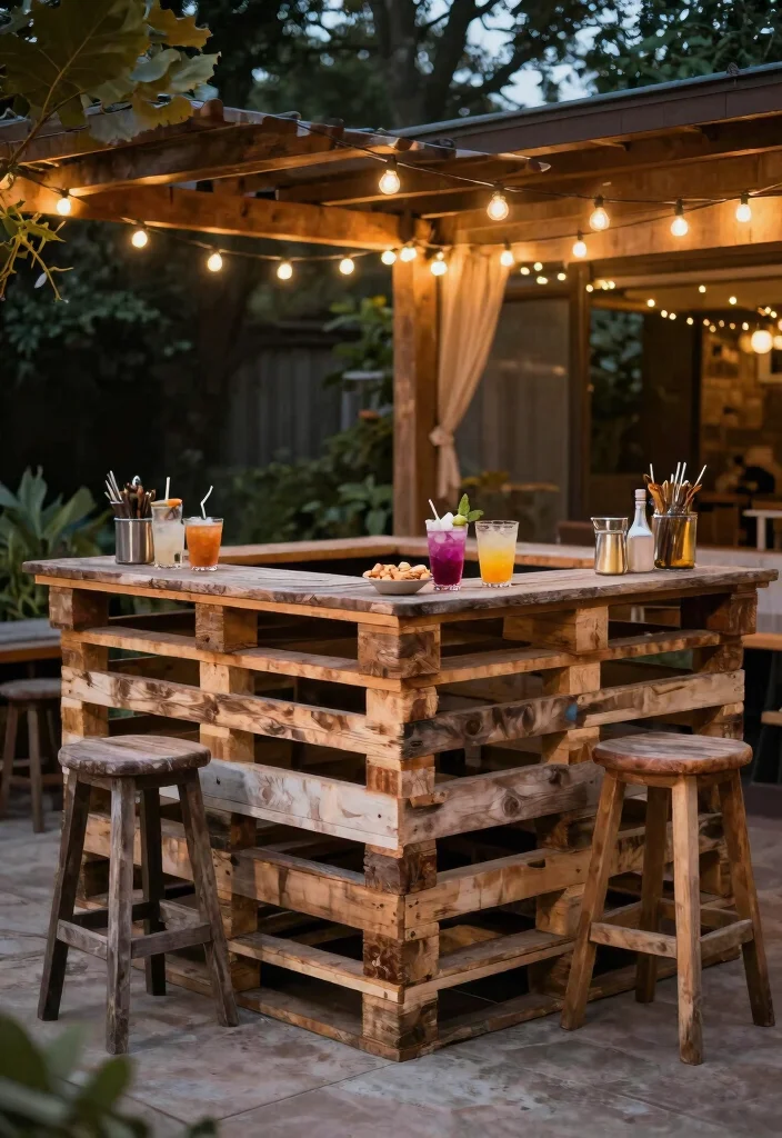 16 Outdoor Patio Bar Ideas for the Perfect Hosting Spot - 2. Rustic Pallet Bar 1