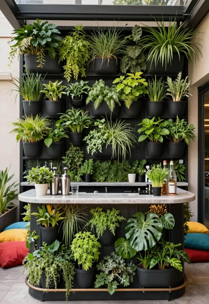 16 Outdoor Patio Bar Ideas for the Perfect Hosting Spot - 3. Vertical Garden Bar 1