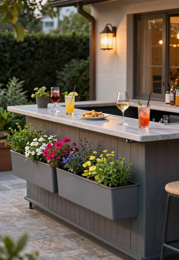16 Outdoor Patio Bar Ideas for the Perfect Hosting Spot - 5. Bar Table with Built-in Planters 1