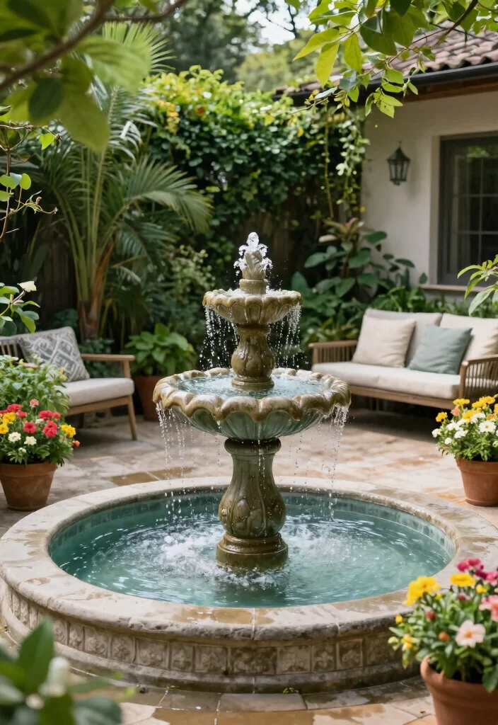 16 Patio Layout Ideas That Make Entertaining Easy - 14. Water Feature Charm 1
