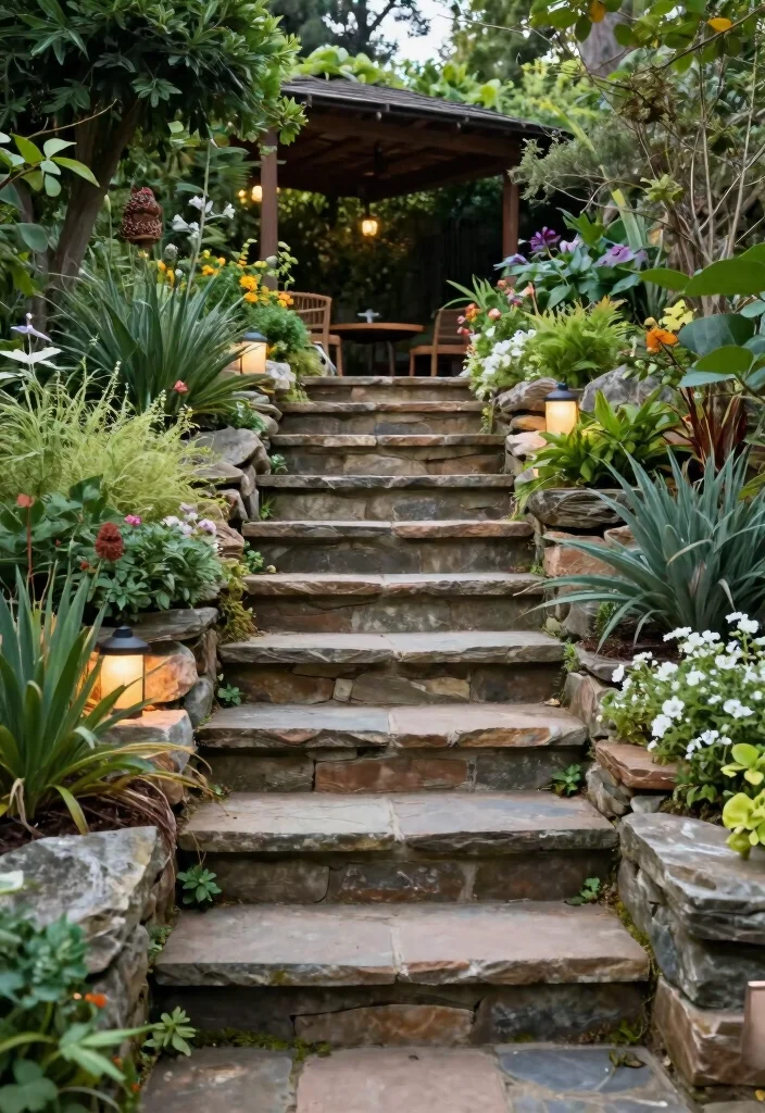 17 Backyard Stone Patio Ideas for a Timeless Outdoor Upgrade 41 17 Backyard Stone Patio Ideas for a Timeless Outdoor Upgrade - 11. Stone Steps Leading to Serenity 1