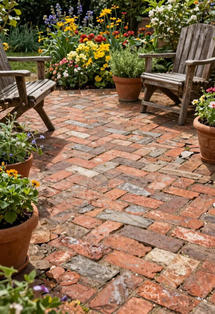 17 Backyard Stone Patio Ideas for a Timeless Outdoor Upgrade 12 17 Backyard Stone Patio Ideas for a Timeless Outdoor Upgrade - 2. Reclaimed Brick Charm 1