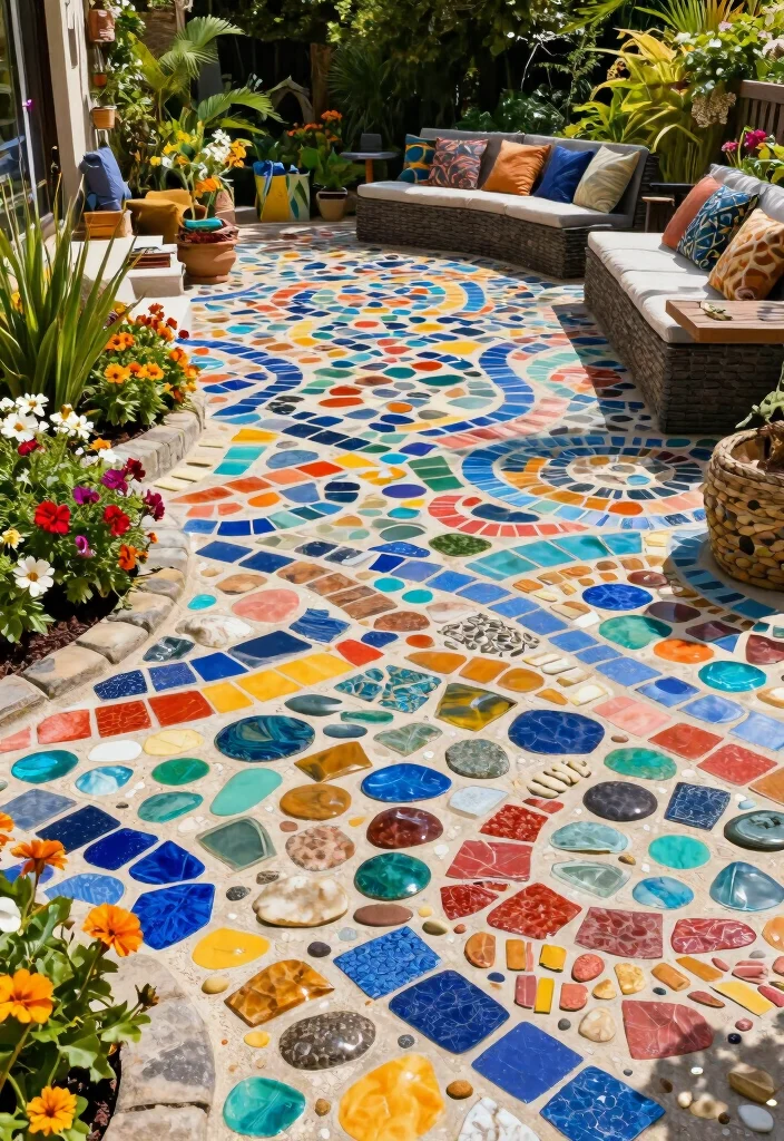 17 Backyard Stone Patio Ideas for a Timeless Outdoor Upgrade 28 17 Backyard Stone Patio Ideas for a Timeless Outdoor Upgrade - 8. Colorful Mosaic Patios 1