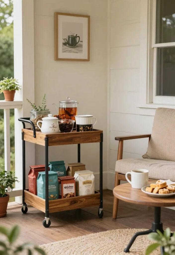 17 Enclosed Front Porch Ideas That Feel Cozy Year Round 64 17 Enclosed Front Porch Ideas That Feel Cozy Year Round - 14. Charming Tea or Coffee Corner 1