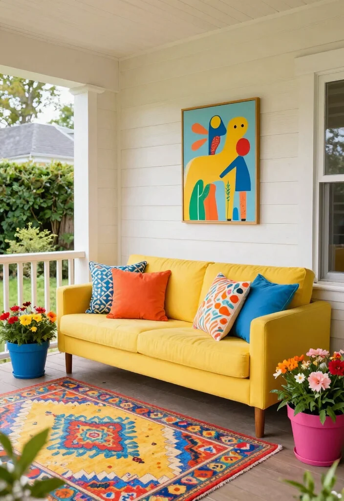 17 Enclosed Front Porch Ideas That Feel Cozy Year Round 15 17 Enclosed Front Porch Ideas That Feel Cozy Year Round - 5. Vibrant Color Palette for a Joyful Retreat 1