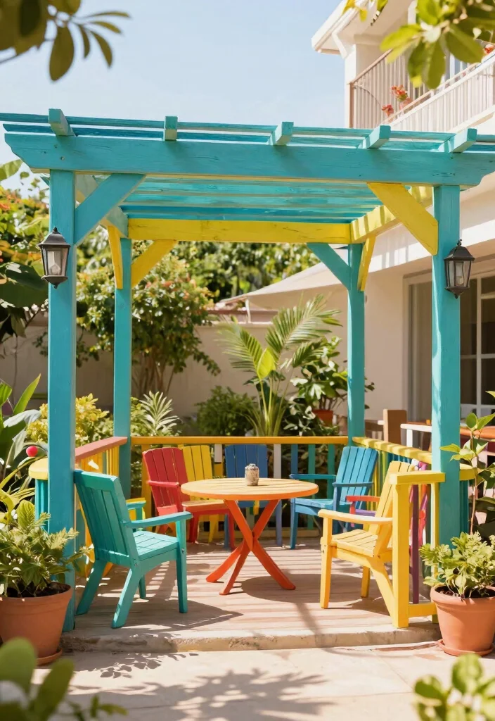 17 Outside Pergola Ideas Patio Spaces Will Love 40 17 Outside Pergola Ideas Patio Spaces Will Love - 10. Colorful Painted Pergola 1