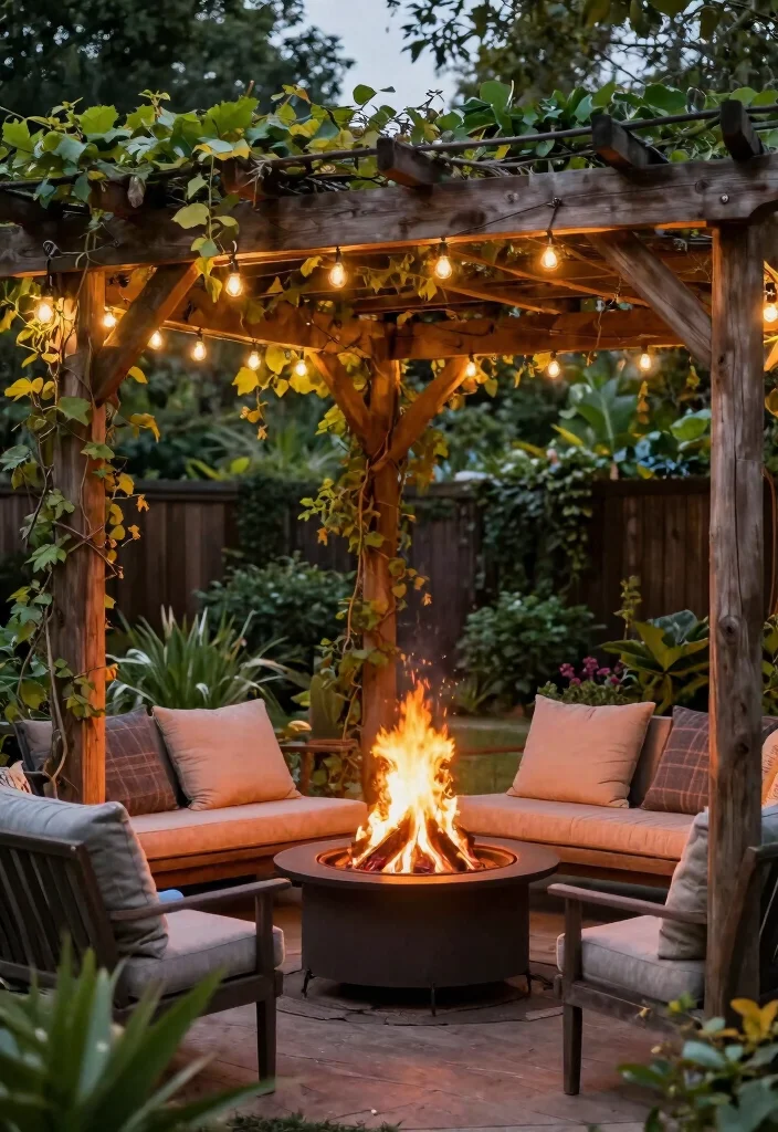 18 Fire Pit Backyard Ideas That Feel Warm & Inviting - 11. Fire Pit with a Pergola 1
