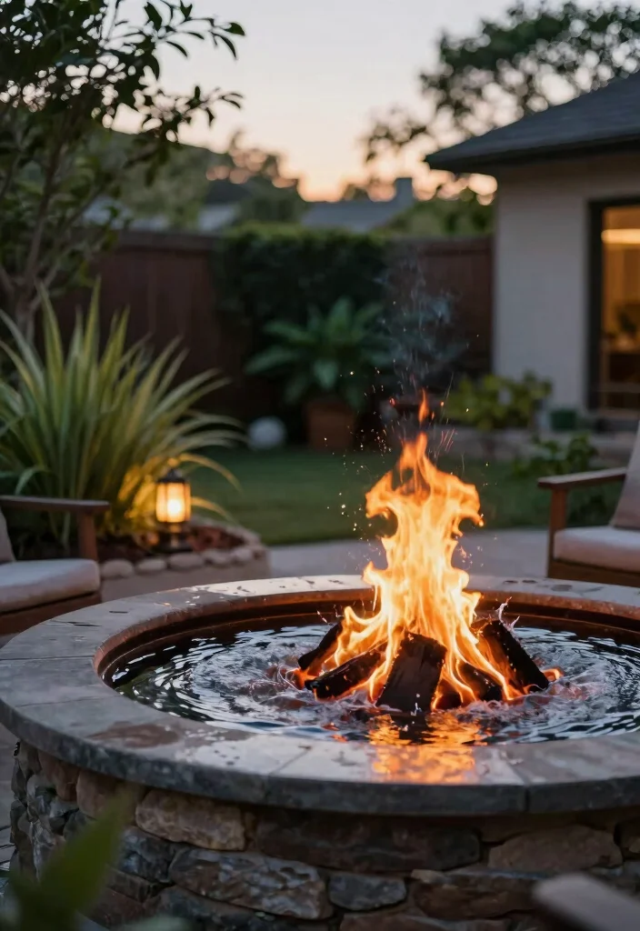 18 Fire Pit Backyard Ideas That Feel Warm & Inviting - 16. Fire Pit with Water Feature 1
