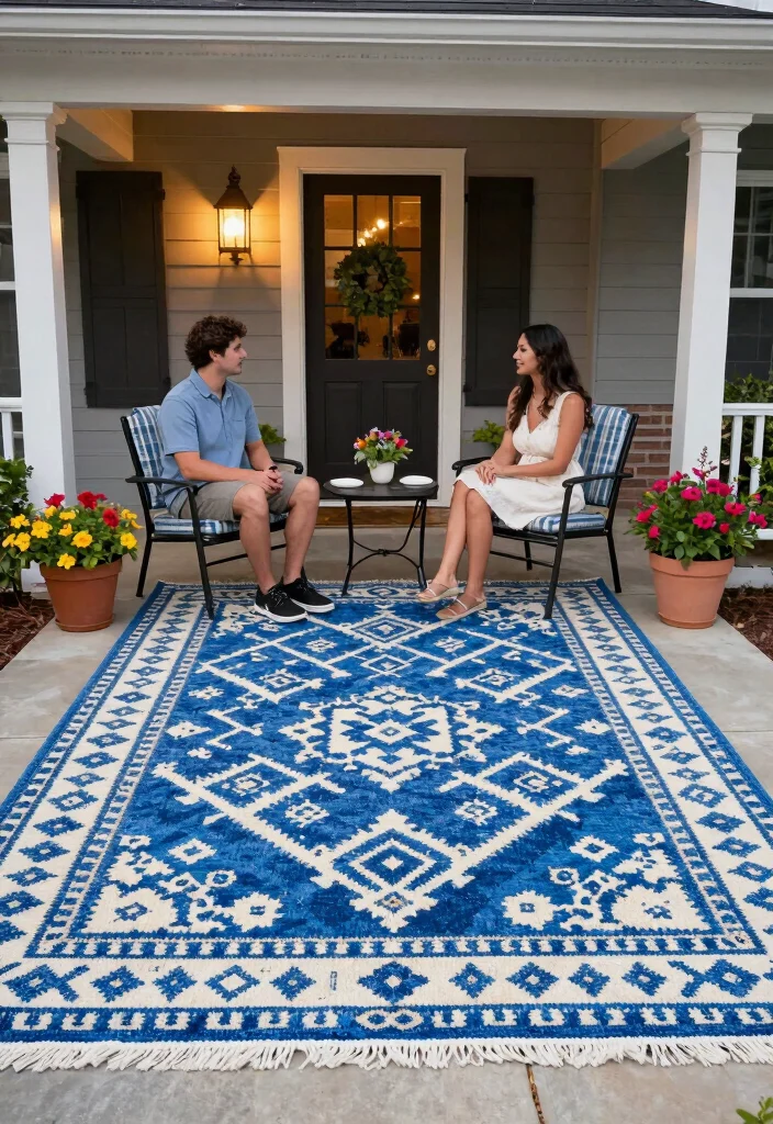18 Front Porch Decorating Ideas That Boost Curb Appeal 25 18 Front Porch Decorating Ideas That Boost Curb Appeal - 5. Use Outdoor Rugs for Comfort and Style 1
