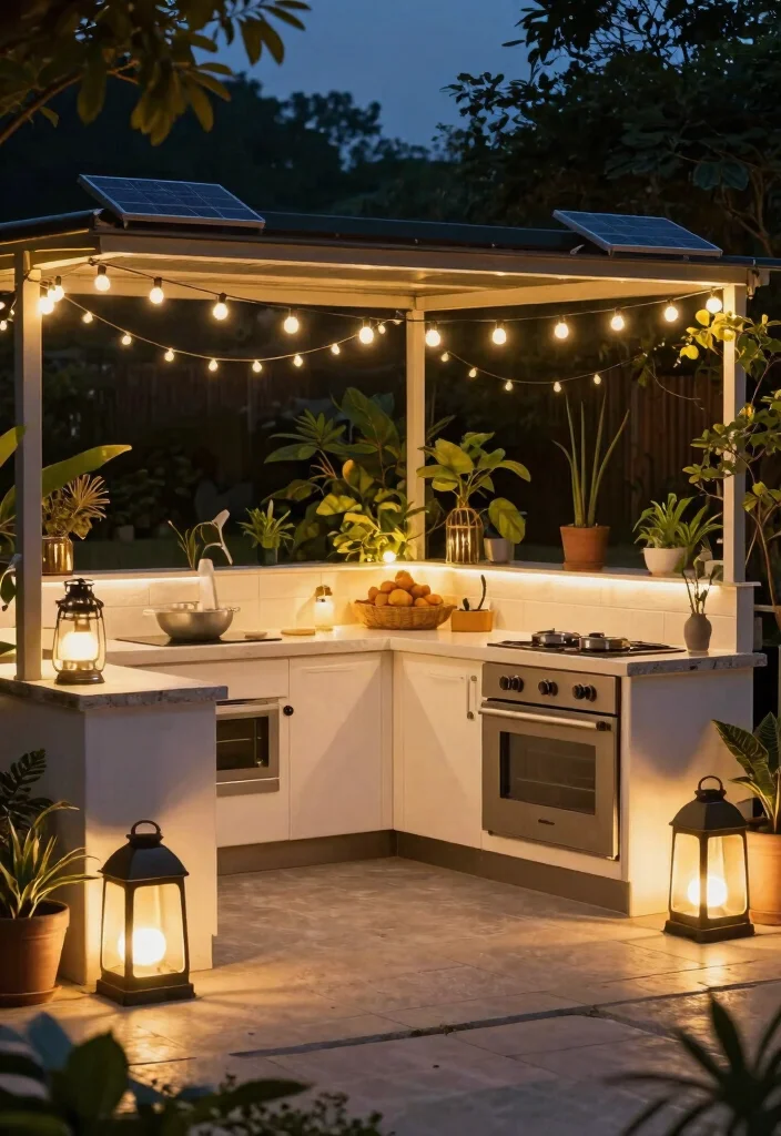 18 Outdoor Kitchen Design Ideas for the Ultimate Backyard Setup 30 18 Outdoor Kitchen Design Ideas for the Ultimate Backyard Setup - 10. Sustainable Lighting Solutions 1
