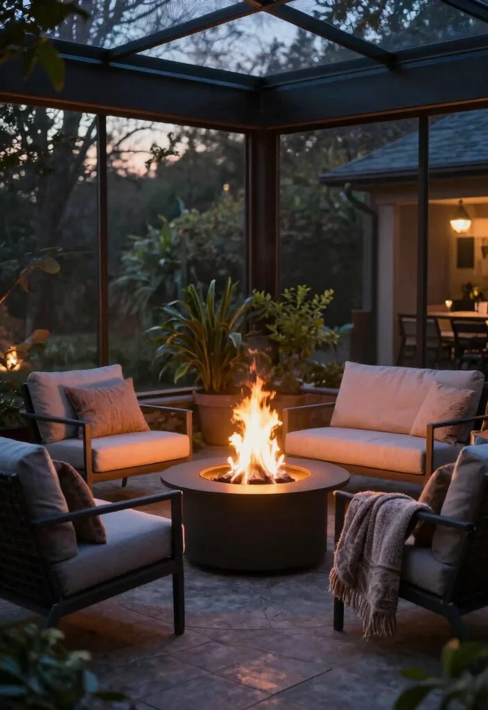 18 Outdoor Screened In Patio Ideas for Bug-Free Comfort - 15. Cozy Fire Pit for Evenings 1