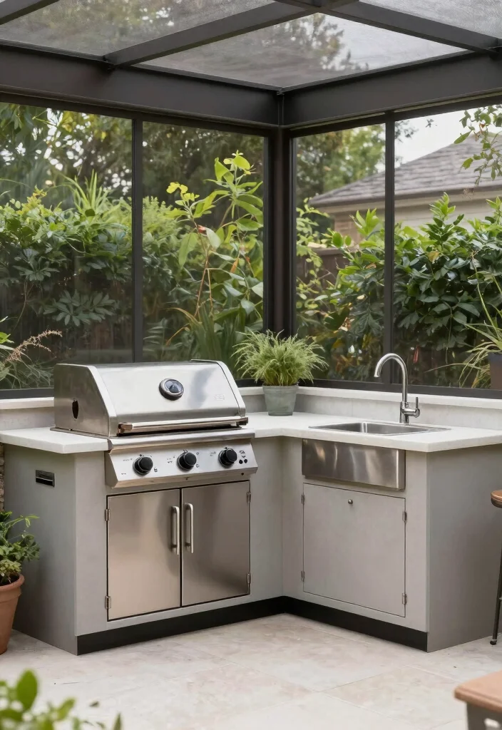 18 Outdoor Screened In Patio Ideas for Bug-Free Comfort - 8. Functional Outdoor Kitchenette 1