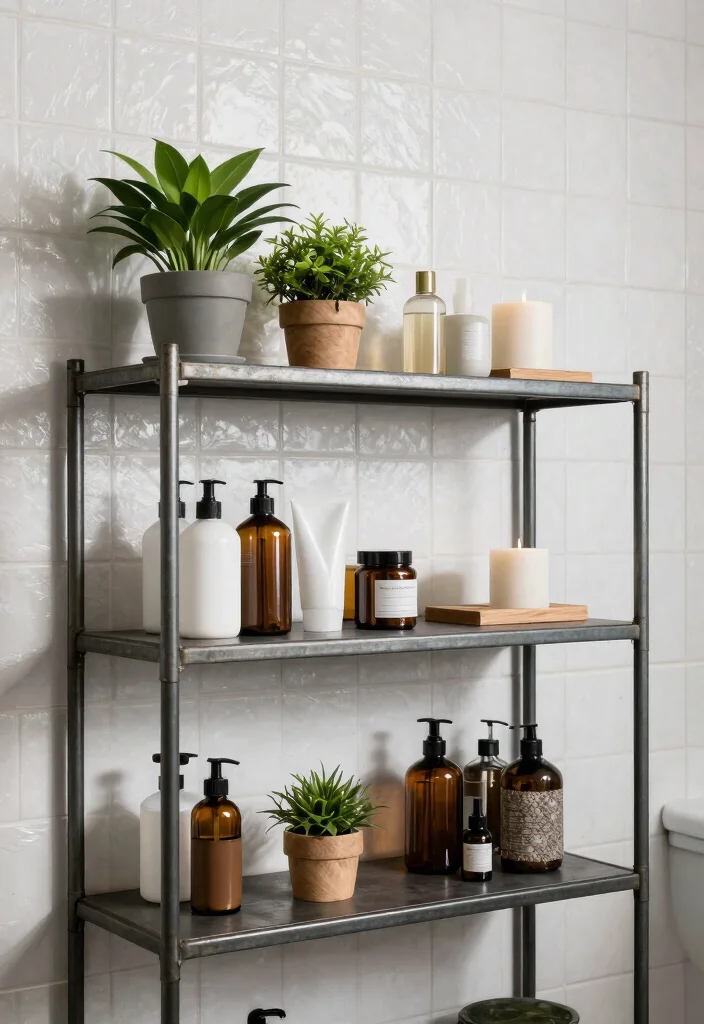 12 Bathroom Standing Shelf Ideas That Don't Tip Over on Tile - 1. Industrial-style Metal Shelf 1