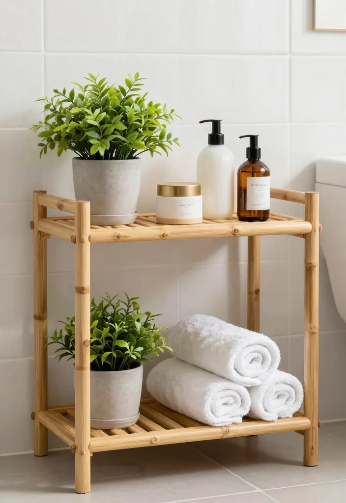 12 Bathroom Standing Shelf Ideas That Don't Tip Over on Tile - 8. Bamboo Stand Shelf 1