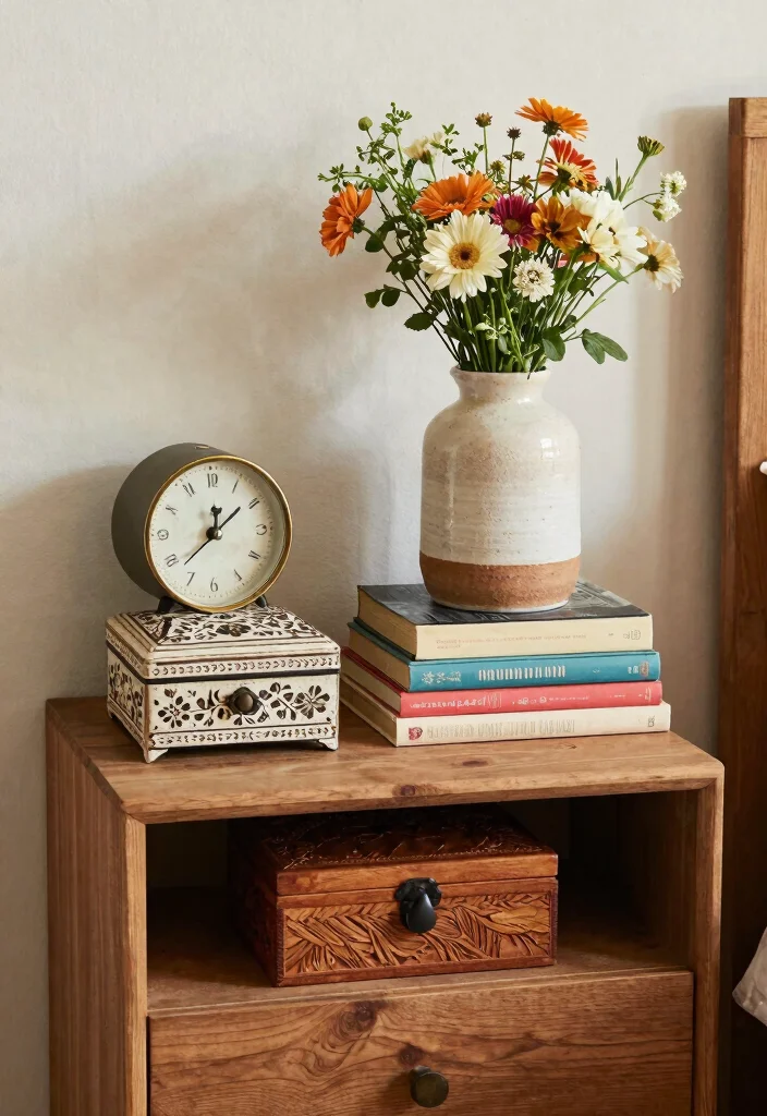 12 Boho Nightstand Decor Ideas That Don't Tip Over or Collect Dust - 3. Eclectic Nightstand Accessories 1