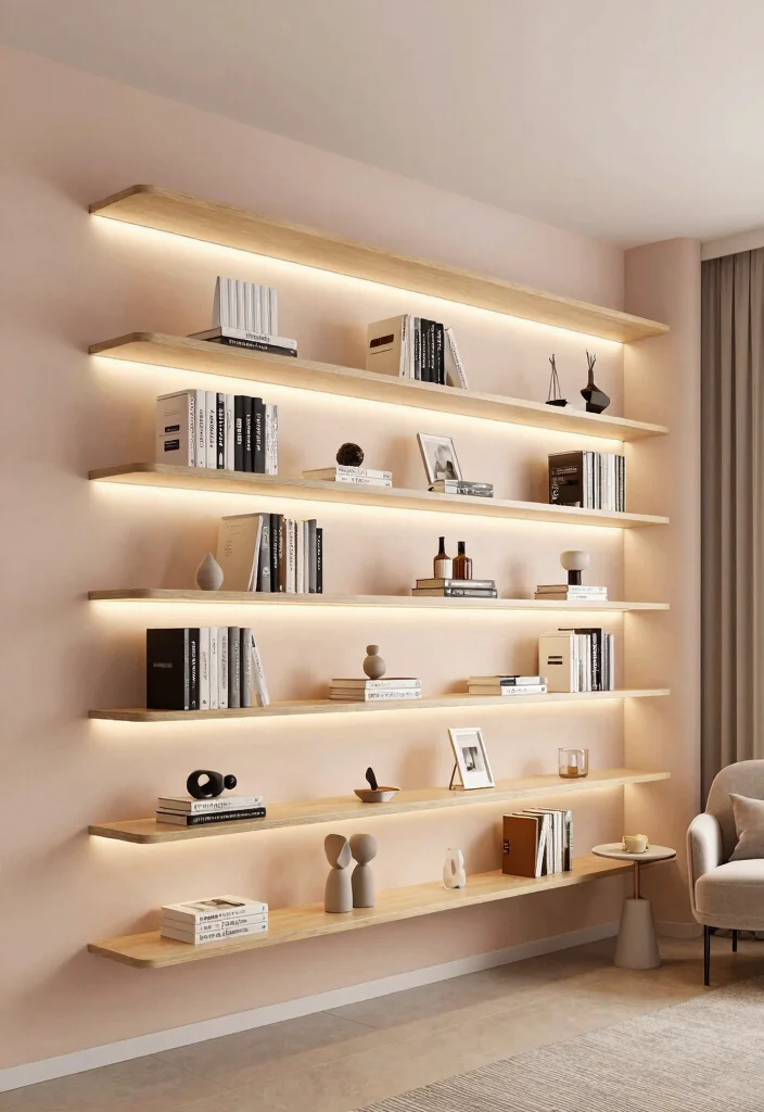 12 Bookshelf With Lights Ideas That Highlight Your Best Books - 1. Floating Bookshelves with LED Strips 1