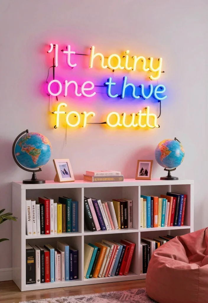 12 Bookshelf With Lights Ideas That Highlight Your Best Books - 4. Neon Sign-Illuminated Bookshelves 1