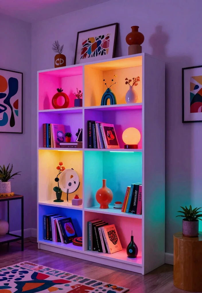 12 Bookshelf With Lights Ideas That Highlight Your Best Books - 7. Colorful LED Bookshelf Lighting for Modern Flair 1