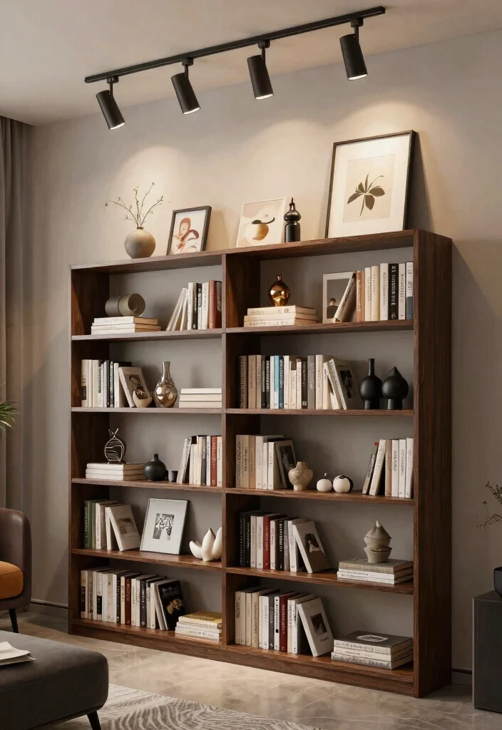 12 Bookshelf With Lights Ideas That Highlight Your Best Books - 8. Bookshelves as Art Displays with Spotlights 1