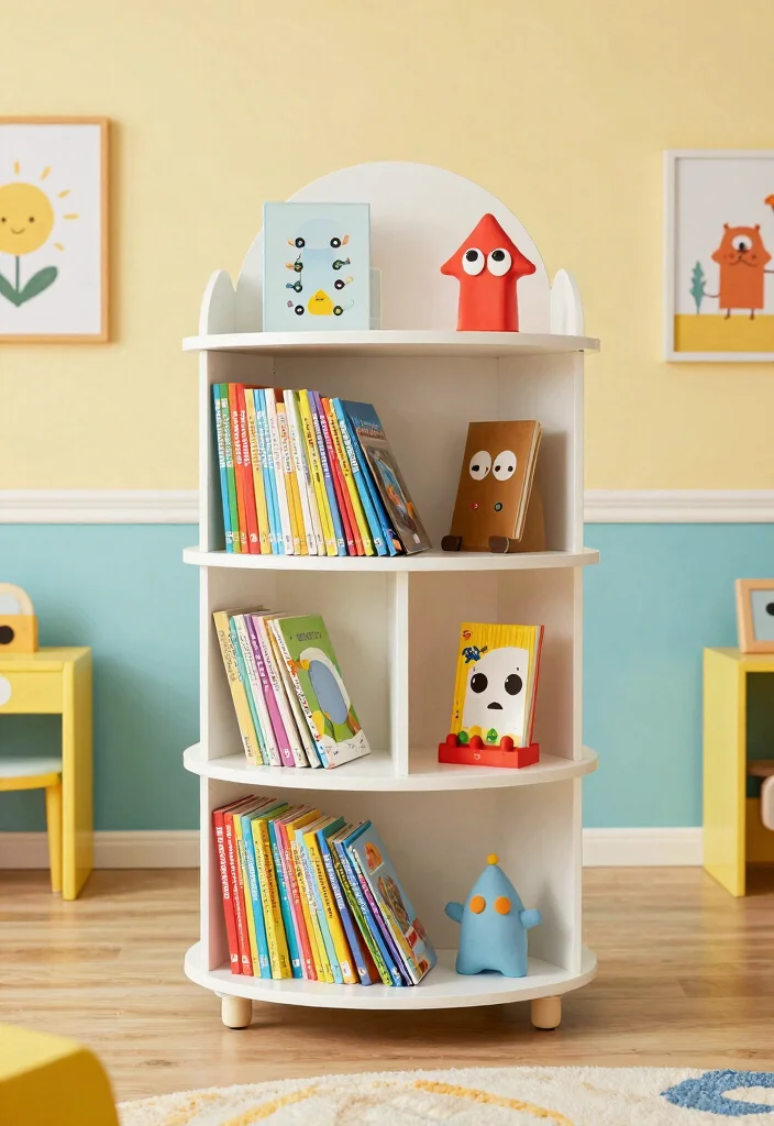 12 Kids Bedroom Bookshelf Ideas That Don't Tip Over - 4. Rotating Bookshelves for Fun Accessibility 1