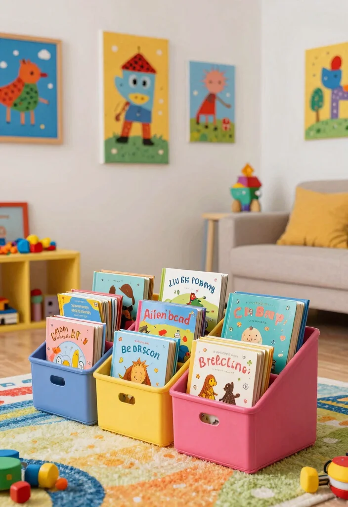 12 Kids Bedroom Bookshelf Ideas That Don't Tip Over - 6. Book Bins for a Tidy Look 1