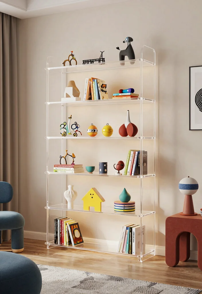 12 Kids Bedroom Bookshelf Ideas That Don't Tip Over - 9. Clear Acrylic Shelves for Modern Style 1