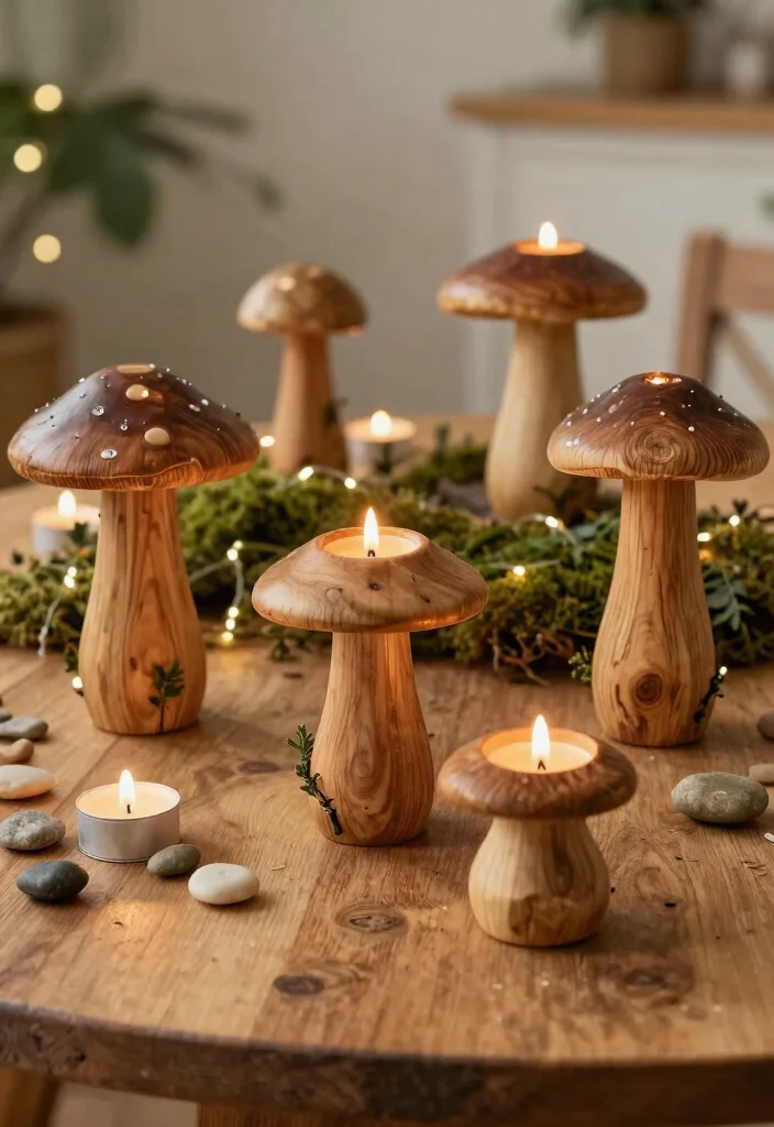 12 Mushroom Candle Holder Ideas That Actually Stay Lit 1 12 Mushroom Candle Holder Ideas That Actually Stay Lit - 1. Rustic Wooden Mushroom Holders 1