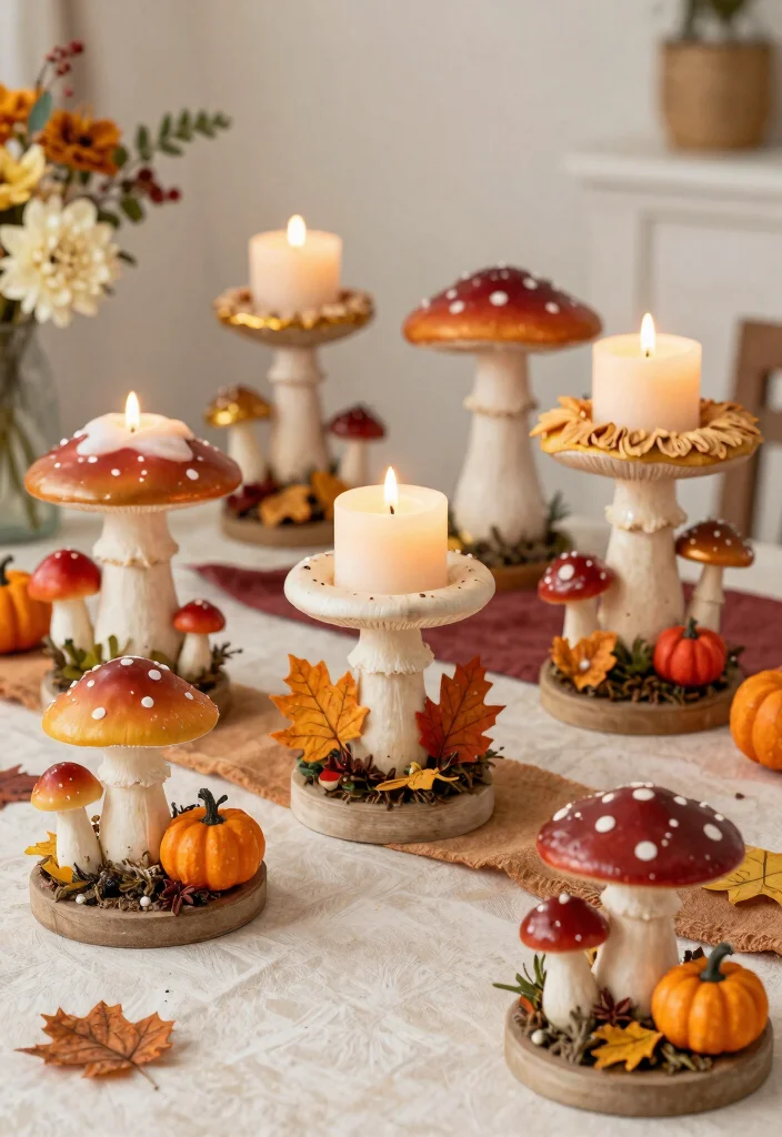 12 Mushroom Candle Holder Ideas That Actually Stay Lit 10 12 Mushroom Candle Holder Ideas That Actually Stay Lit - 10. Seasonal Mushroom Holders for Festive Decor 1