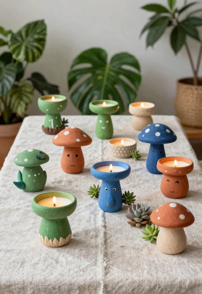 12 Mushroom Candle Holder Ideas That Actually Stay Lit 2 12 Mushroom Candle Holder Ideas That Actually Stay Lit - 2. Clay Mushroom Candle Holders 1