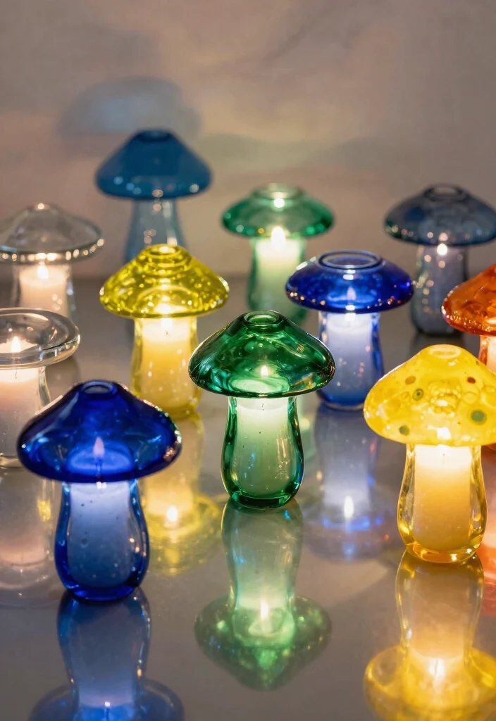 12 Mushroom Candle Holder Ideas That Actually Stay Lit 4 12 Mushroom Candle Holder Ideas That Actually Stay Lit - 4. Recycled Glass Mushroom Holders 1