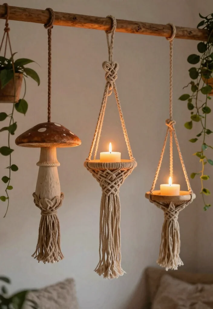 12 Mushroom Candle Holder Ideas That Actually Stay Lit 6 12 Mushroom Candle Holder Ideas That Actually Stay Lit - 6. Macramé and Mushroom Holders 1