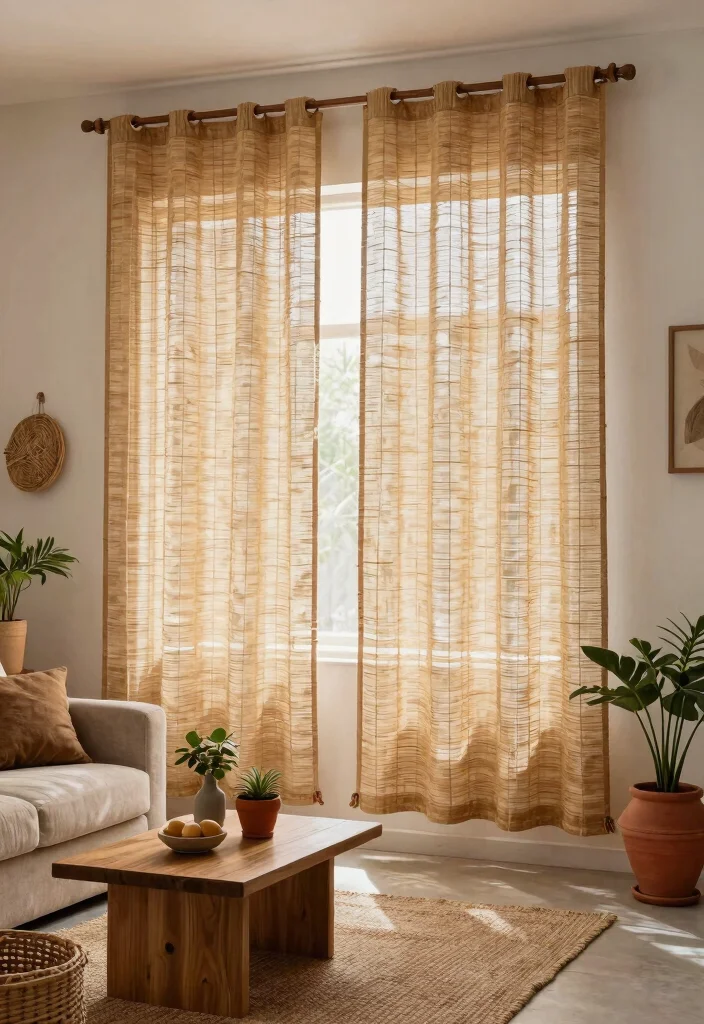 12 Net Curtains for Living Room Privacy Without Blocking Light - 4. Bamboo Net Curtains for Earthy Vibes 1