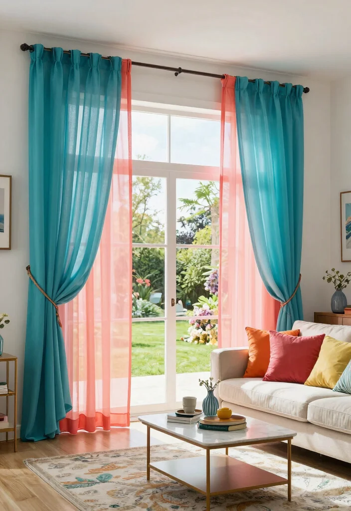 12 Net Curtains for Living Room Privacy Without Blocking Light - 5. Color-Blocked Sheer Curtains for Modern Pop 1