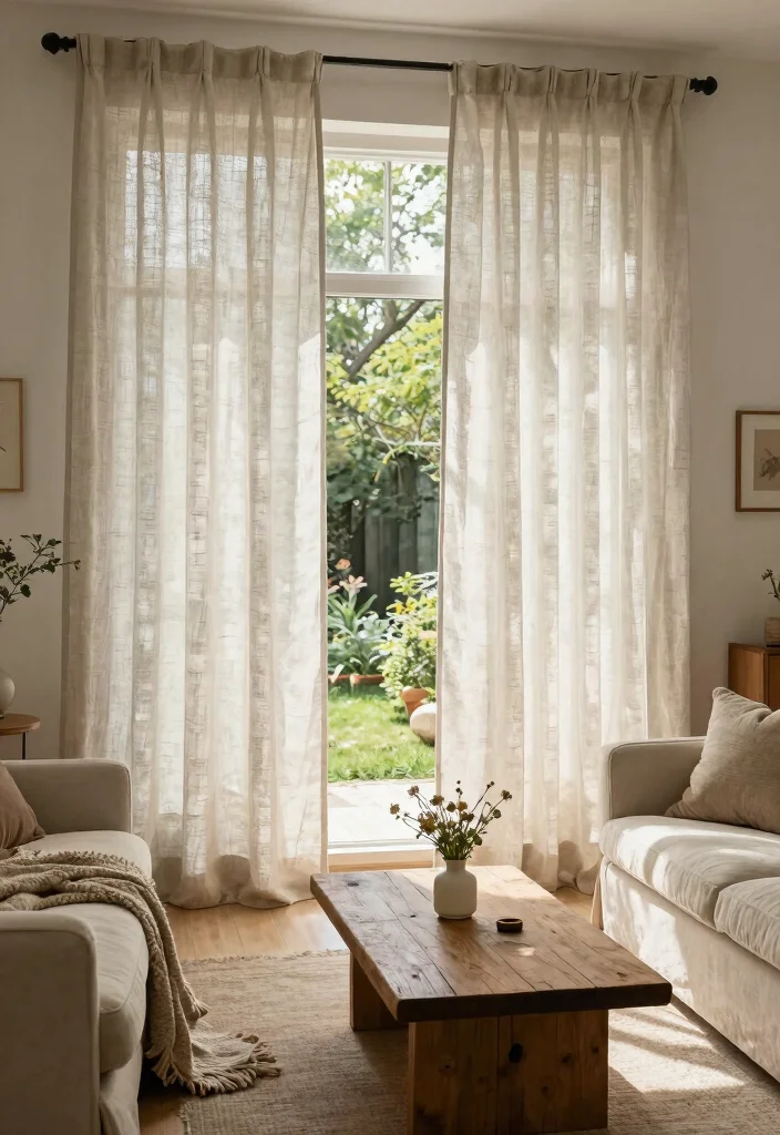 12 Net Curtains for Living Room Privacy Without Blocking Light - 6. Linen Net Curtains for a Soft Textured Look 1
