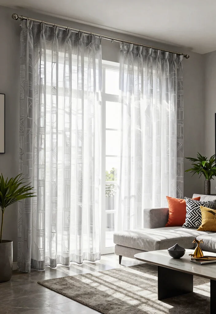 12 Net Curtains for Living Room Privacy Without Blocking Light - 7. Patterned Sheer Curtains for Visual Interest 1